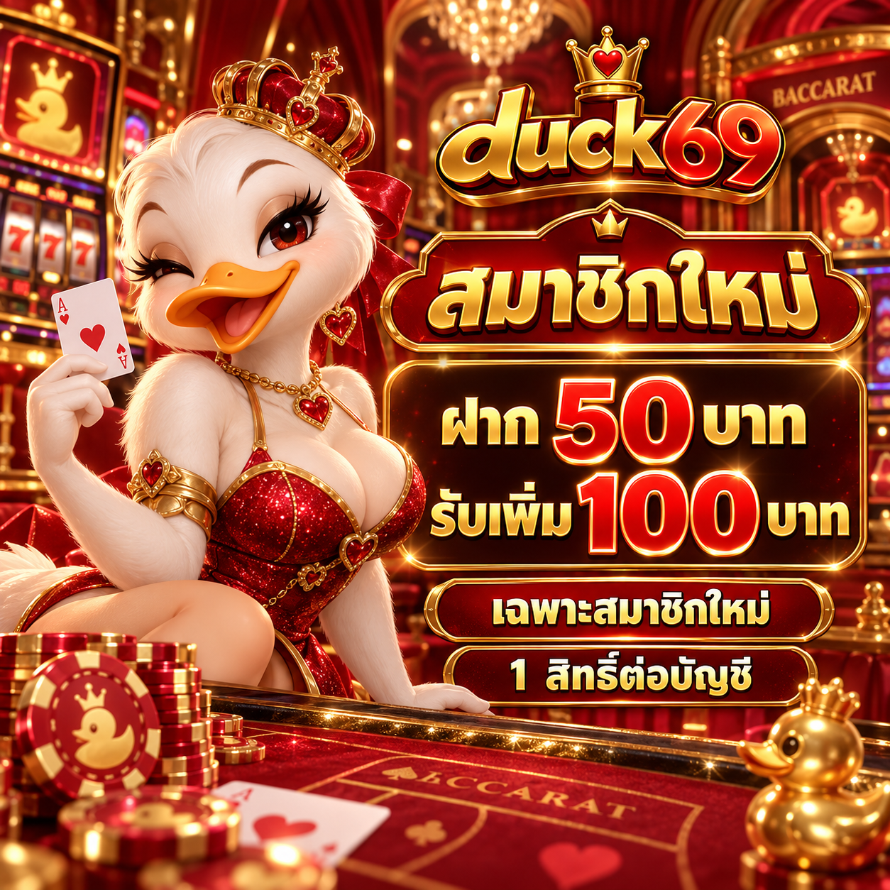 ร่างฝาก 50 บาท รับเพิ่ม 100 บาท duck69