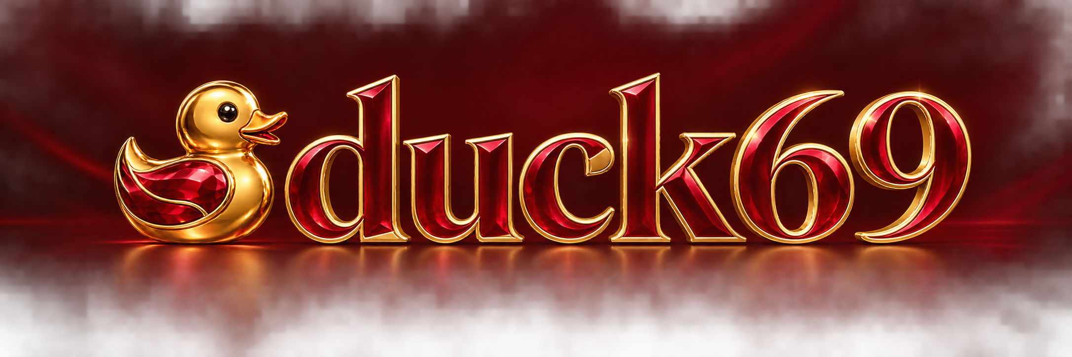 โลโก้ duck69 เป็ดทองบนพื้นรูบี duck69